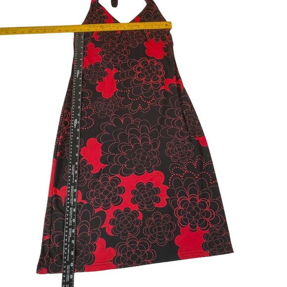 Vintage Mossimo Halter Dress In Red & Black Floral Print XS 100% Polyester - Picture 3 of 7